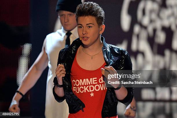 Enrico von Krawczynski performs during the rehearsal of the 3rd 'Deutschland sucht den Superstar' show at Coloneum on April 12, 2014 in Cologne,...