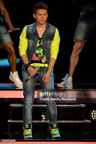 Enrico von Krawczynski performs during the rehearsal of the 3rd 'Deutschland sucht den Superstar' show at Coloneum on April 12, 2014 in Cologne,...