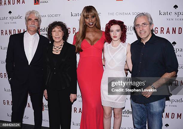 Actors Sam Elliott, Lily Tomlin, Laverne Cox, Julia Garner pose with director Paul Weitz at screening of Sony Pictures Classics' "Grandma" hosted by...