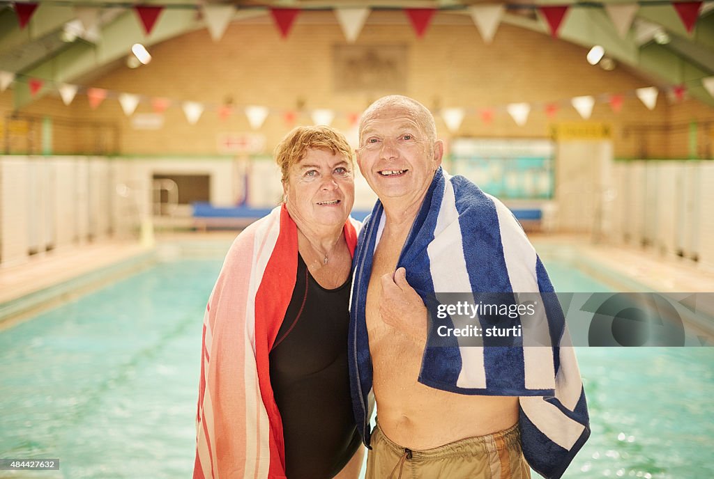 Retired couple at the old swimming pool