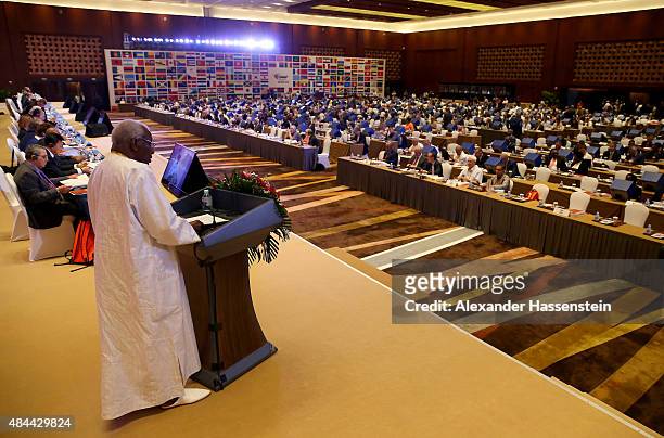 President Lamine Diack makes his opening speach during the 50th IAAF Congress at the China National Convention Centre, CNCC on August 19, 2015 in...
