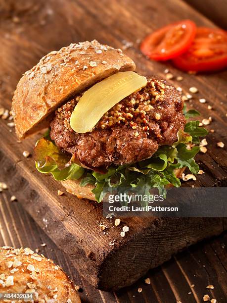 hamburger with micro greens and grainy mustard - grainy mustard 個照片及圖片檔