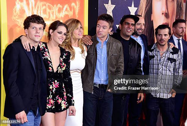 Actors Jesse Eisenberg, Kristen Stewart, Connie Britton, Topher Grace director Nima Nourizadeh, actors Tony Hale and John Leguizamo attend PalmStar...