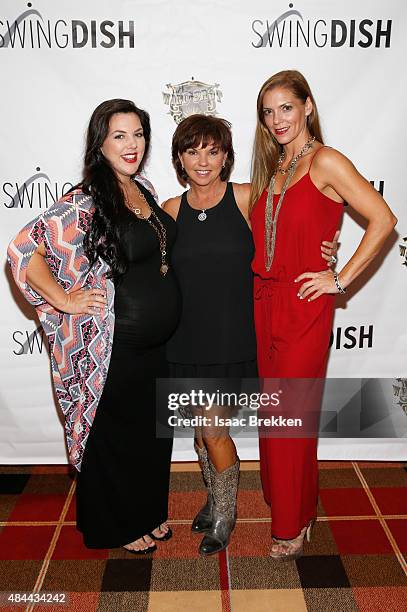 Krystal Keith Covel, SwingDish creator and designer Tricia Covel and Shelley Rowland attend the SwingDish Launch Event at The Country Club at Wynn...