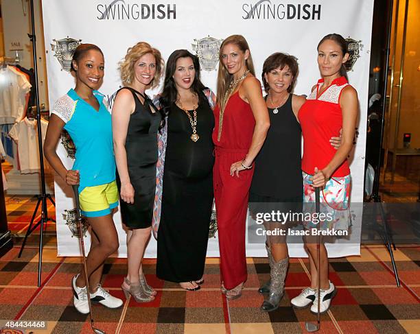 Designer Jaime Rhyne , Krystal Keith Covel , Shelley Rowland and SwingDish creator and designer Tricia Covel attend the SwingDish Launch Event at The...