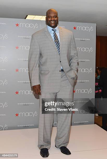 Former basketball great and TV personality, Shaquille O'Neal celebrates the launch of the "Shaquille O'Neal" collection at Macy's Herald Square on...