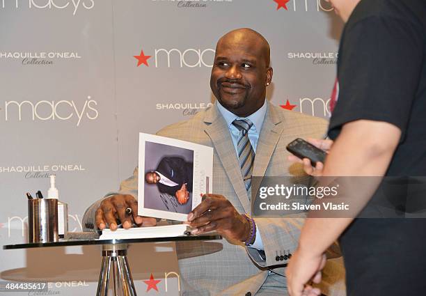 Former basketball great and TV personality, Shaquille O'Neal celebrates the launch of the "Shaquille O'Neal" collection at Macy's Herald Square on...