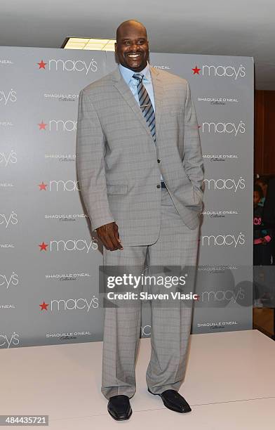 Former basketball great and TV personality, Shaquille O'Neal celebrates the launch of the "Shaquille O'Neal" collection at Macy's Herald Square on...