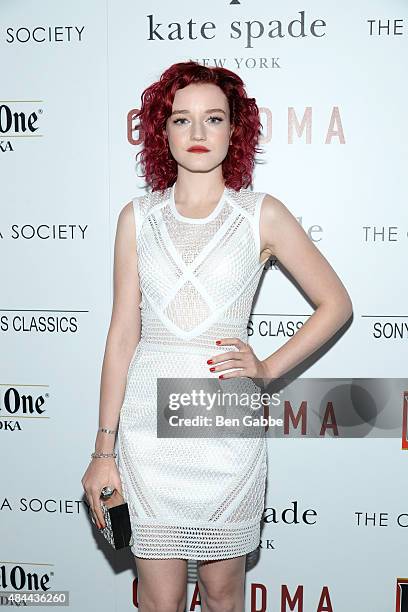 Actress Julia Garner attends The Cinema Society and Kate Spade host a Screening of Sony Pictures Classics' "Grandma" at Landmark Sunshine Cinema on...