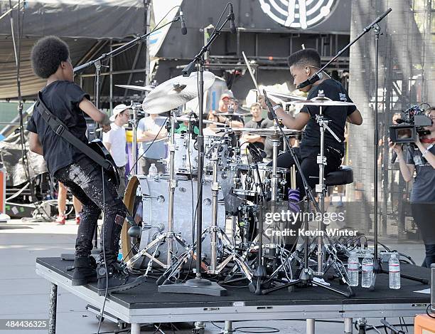 Musicians Jarad Dawkins and Malcolm Brickhouse of Unlocking the Truth perform onstage during day 2 of the 2014 Coachella Valley Music & Arts Festival...