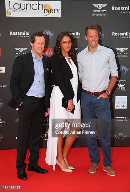 Jonas Bjorkman and Robert Lindstedt of Sweden with guest during the ATP Monte Carlo Rolex Masters Launch Party at the Grimaldi Forum on April 12,...