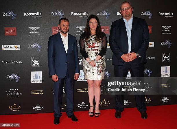 Melanie Antoinette de Massy poses with guests during the ATP Monte Carlo Rolex Masters Launch Party at the Grimaldi Forum on April 12, 2014 in...