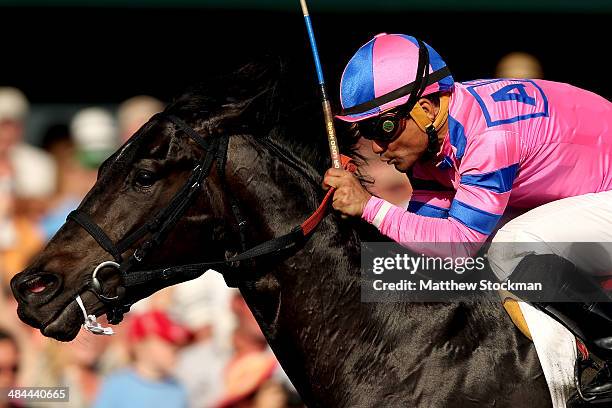 Dance With Fate, ridden by Corey Nakatani, wins the Toyota Blue Grass Stakes at Keeneland Race Course on April 12, 2014 in Lexington, Kentucky.