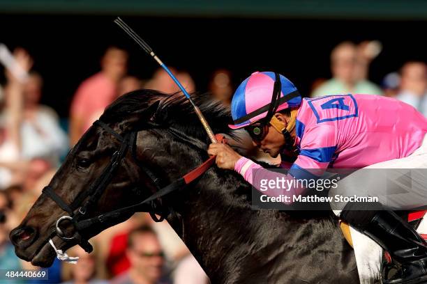 Dance With Fate, ridden by Corey Nakatani, wins the Toyota Blue Grass Stakes at Keeneland Race Course on April 12, 2014 in Lexington, Kentucky.