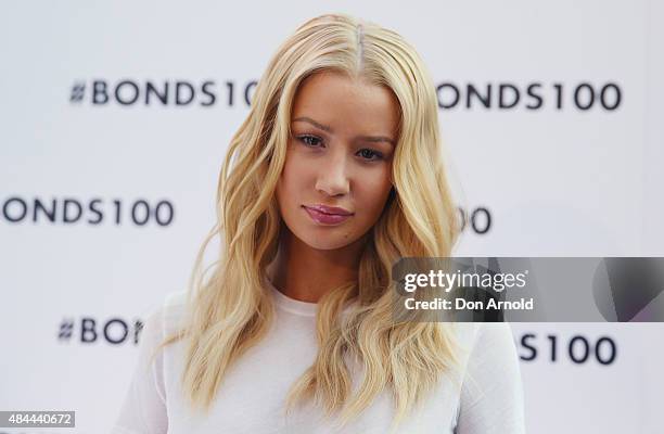 Iggy Azalea poses during Bonds 100th birthday celebration event at Cafe Sydney on August 19, 2015 in Sydney, Australia.