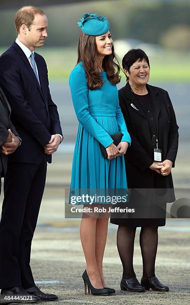 Prince William, Duke of Cambridge and Catherine, Duchess of Cambridge at the official greeting at Dunedin International Airport on April 13, 2014 in...