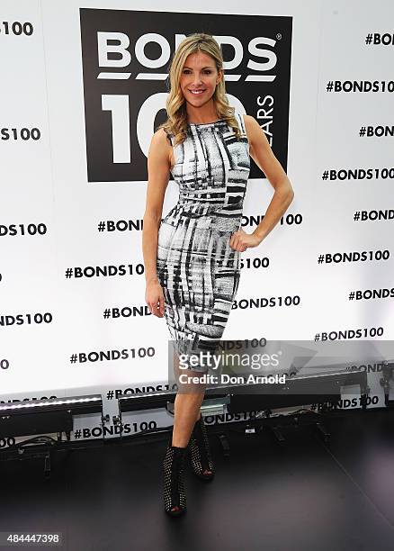 Laura Csortan poses during Bonds 100th birthday celebration event at Cafe Sydney on August 19, 2015 in Sydney, Australia.