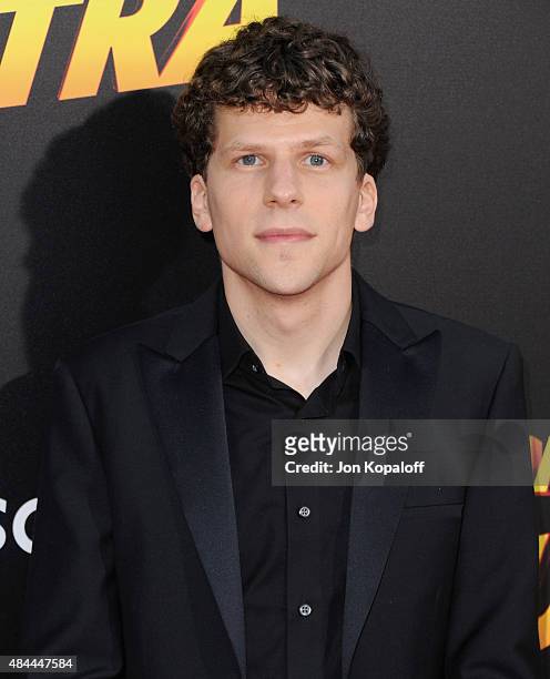Actor Jesse Eisenberg arrives at the Los Angeles Premiere "American Ultra" at Ace Theater Downtown LA on August 18, 2015 in Los Angeles, California.