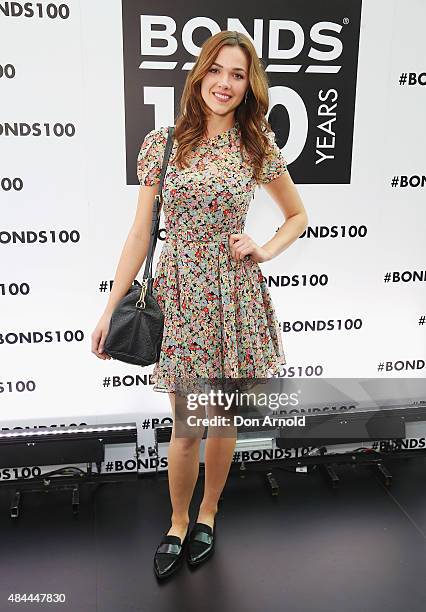 Demi Harman poses during Bonds 100th birthday celebration event at Cafe Sydney on August 19, 2015 in Sydney, Australia.