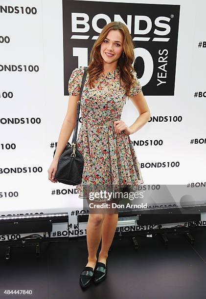 Demi Harman poses during Bonds 100th birthday celebration event at Cafe Sydney on August 19, 2015 in Sydney, Australia.