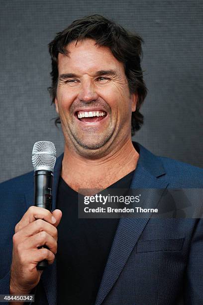 Pat Rafter speaks during Bonds 100th birthday celebration event at Cafe Sydney on August 19, 2015 in Sydney, Australia.