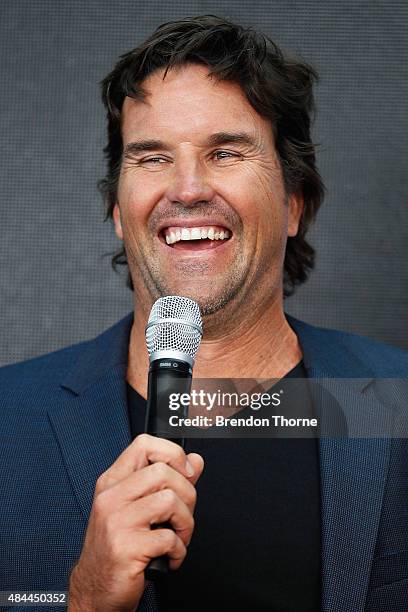 Pat Rafter speaks during Bonds 100th birthday celebration event at Cafe Sydney on August 19, 2015 in Sydney, Australia.