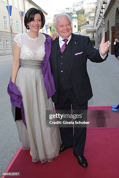 Eckart Witzigmann and his girlfriend Nicola Schnelldorfer attend the opening of the easter festival 2014 on April 12, 2014 in Salzburg, Austria.