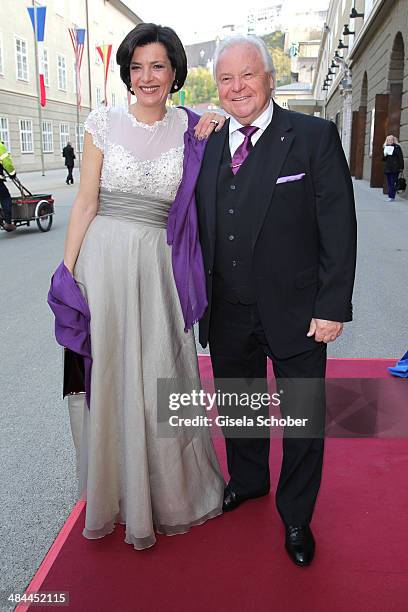 Eckart Witzigmann and his girlfriend Nicola Schnelldorfer attend the opening of the easter festival 2014 on April 12, 2014 in Salzburg, Austria.