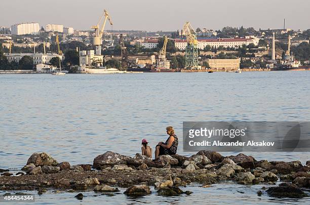 View of the Bay of Sevastopol on August 13, 2015 in Sevastopol, Crimea. Russian President Vladimir Putin signed a bill in March 2014 to annexe the...