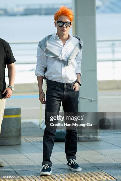 Kim Jun-Su of South Korean boy band JYJ is seen on departure at the Incheon International Airport on August 18, 2015 in Incheon, South Korea.