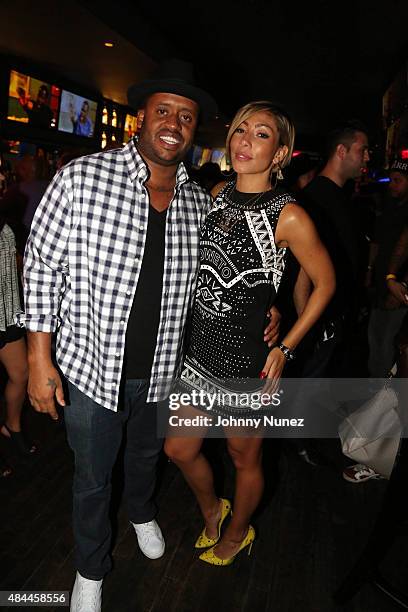 Producer Kenny Hamilton and singer-songwriter Bridget Kelly attend the Punk'd! Private Celebrity Viewing Party at The Royal on August 18 in New York...