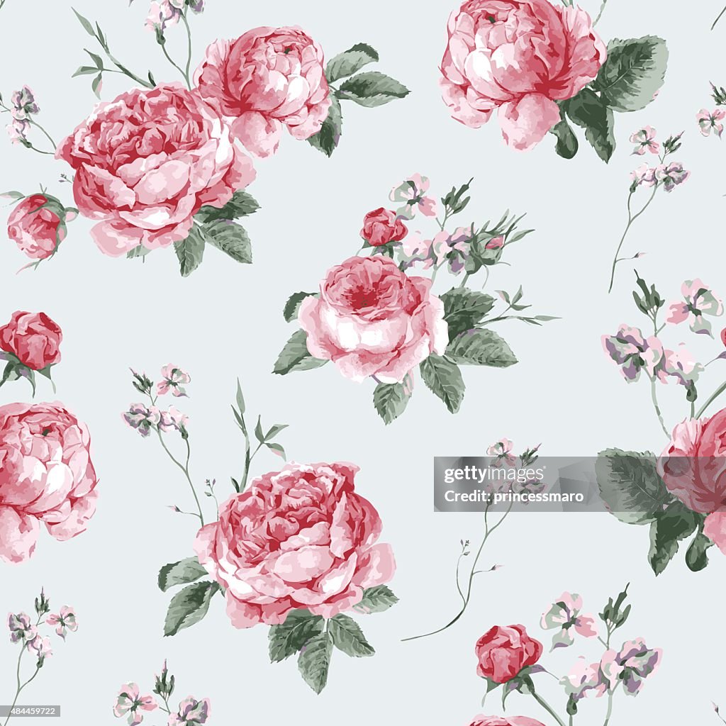 English Roses Background Vintage Floral Seamless Background With Blooming English Roses High-Res ...