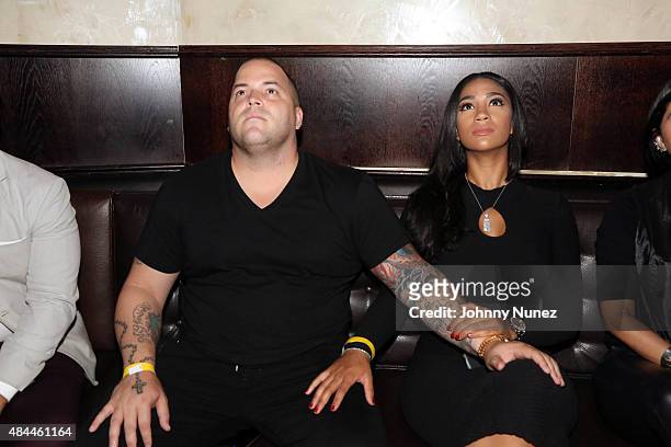 Music executive Johnny Marines and Sheila Garrido attend the Punk'd! Private Celebrity Viewing Party at The Royal on August 18 in New York City.