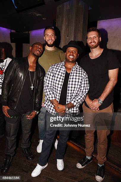 Actor Jay Pharoah, professional basketball player Miles Plumlee, producer Kenny Hamilton, and professional basketball player Shavlik Randolph attend...