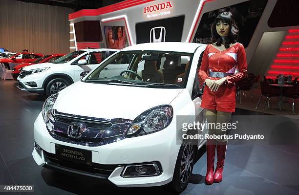 Honda Mobilio is displayed in The 23rd Indonesia International Motor Show at JI EXPO Kemayoran on August 19, 2015 in Jakarta, Indonesia. The 23rd...