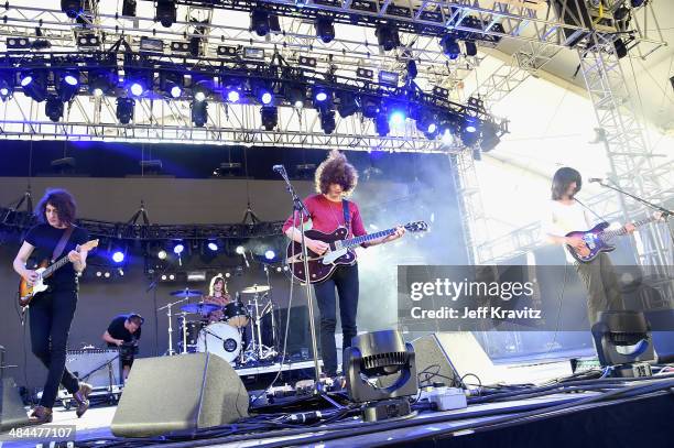 Musicians Adam Smith, Sam Toms, James Edward Bagshaw and Thomas Edison Warmsley of Temples perform onstage during day 2 of the 2014 Coachella Valley...