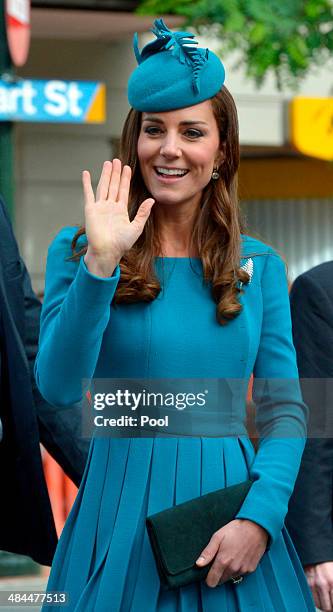 Catherine, Duchess of Cambridge attends a Palm Sunday service at St. Paul's Anglican Cathedral on April 13, 2014 in Dunedin, New Zealand. The Duke...