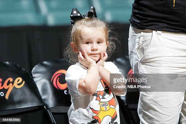 Young Detroit Shock fan looks on during the game against the Phoenix Mercury on August 18, 2015 at the BOK Center in Tulsa, Oklahoma. NOTE TO USER:...