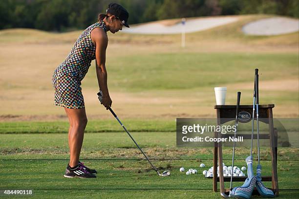Salli Richardson warms up before the MegaFest Celebrity Golf Tournament at Cowboys Golf Club on August 19, 2015 in Grapevine, Texas.