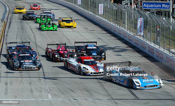 The Chip Ganassi Racing Riley DP Ford EcoBoost of Scott Pruett and Memo Rojas of Mexico leads the field at the start of the Tudor United Sports Car...