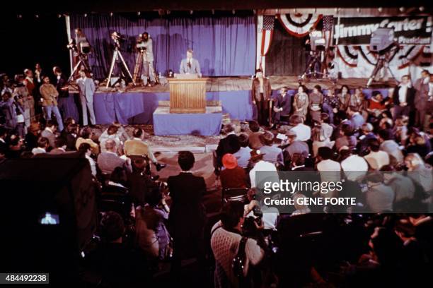 New-elected President Jimmy Carter gives a press conference after being elected 39th President of the United States, on November 05, 1976 in Plains,...