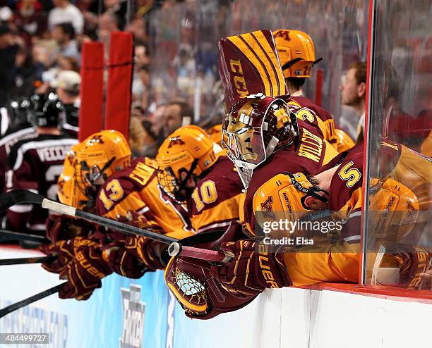 Mike Reilly of the Minnesota Golden Gophers reacts in the final minute of the game against the Union College Dutchmen during the 2014 NCAA Division I...