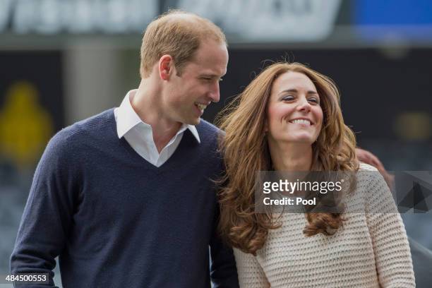 Prince William, Duke of Cambridge and Catherine, Duchess of Cambridge attend 'Rippa Rugby' in the Forstyth Barr Stadium on day 7 of a Royal Tour to...