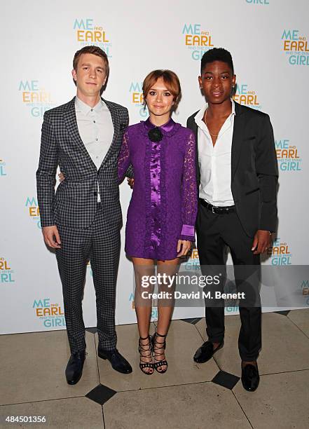 Thomas Mann, Olivia Cooke and RJ Cyler attend the UK Premiere of "Me And Earl And The Dying Girl" during Film4 Summer Screenings at Somerset House on...