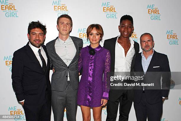 Director Alfonso Gomez-Rejon, Thomas Mann, Olivia Cooke, RJ Cyler and producer Jeremy Dawson attend the UK Premiere of "Me And Earl And The Dying...