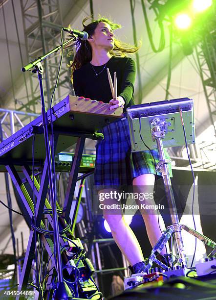 Musician Theresa Wayman of Warpaint performs onstage during day 2 of the 2014 Coachella Valley Music & Arts Festival at the Empire Polo Club on April...