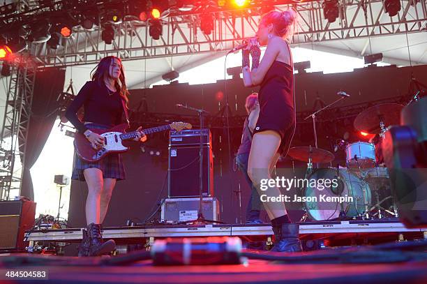 Warpaint performs onstage during day 2 of the 2014 Coachella Valley Music & Arts Festival at the Empire Polo Club on April 12, 2014 in Indio,...