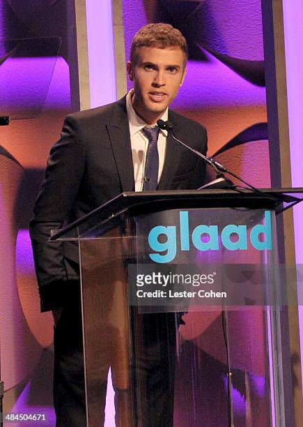 Filmmaker Shane Bitney Crone onstage during the 25th Annual GLAAD Media Awards at The Beverly Hilton Hotel on April 12, 2014 in Los Angeles,...