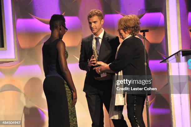 Actress Lupita Nyong'o, filmmaker Shane Bitney Crone, and Producer Linda Bloodworth-Thomason onstage during the 25th Annual GLAAD Media Awards at The...