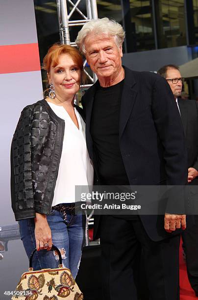 Actor Juergen Prochnow and his girlfriend Verena Wengler attend the 'Hitman - Agent 47' World premiere at CineStar on August 19, 2015 in Berlin,...